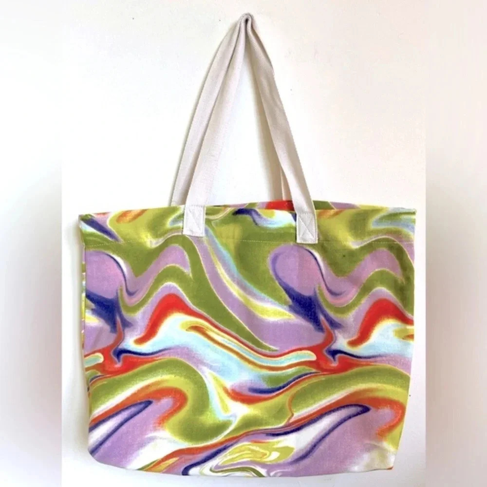 Wild Fable Moody Green Yellow Purple Aesthetic Watercolor Swirls Style Tote Bag
